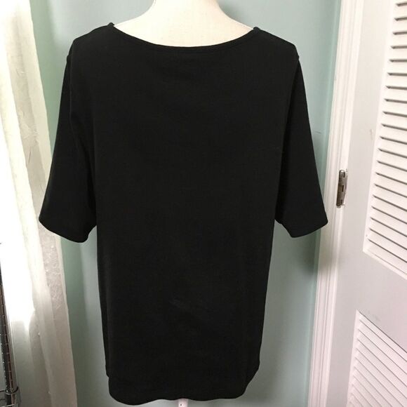 Quacker Factory black rhinestone ring neckline elbow sleeves versatile top - Picture 4 of 6